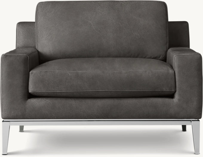 Italia Track Arm Leather Chair - Metal Base