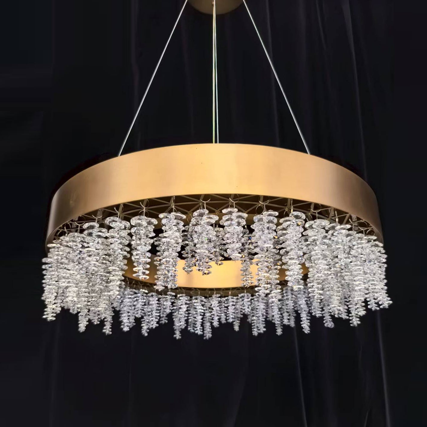 Brass Round Crystal Pendant Light
