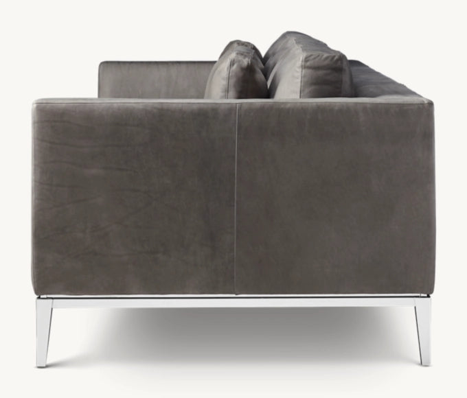 Italia Leather Taper Arm 3-Cushion Sofa - Metal Base