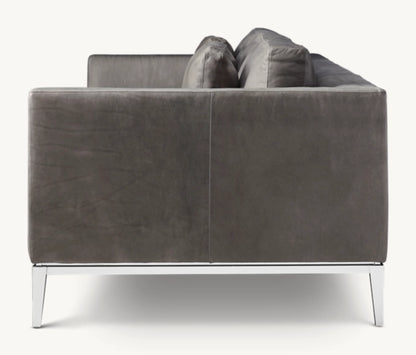Italia Leather Taper Arm 3-Cushion Sofa - Metal Base