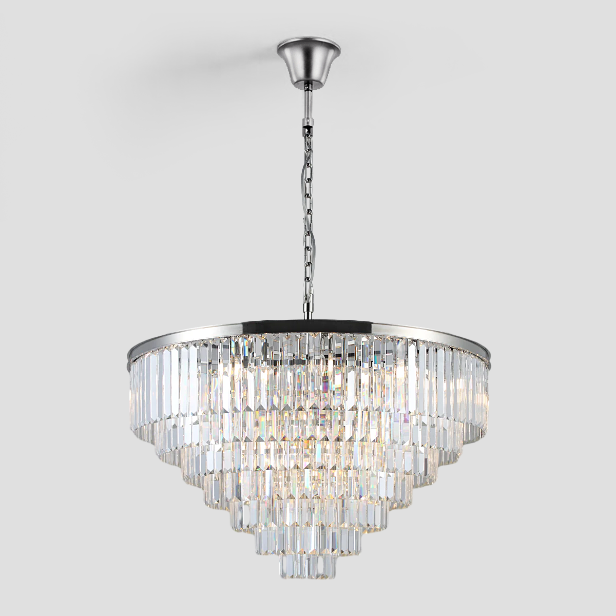 1920s Tedem Multi-Tier Clear/Smoke Crystal Round Chandelier