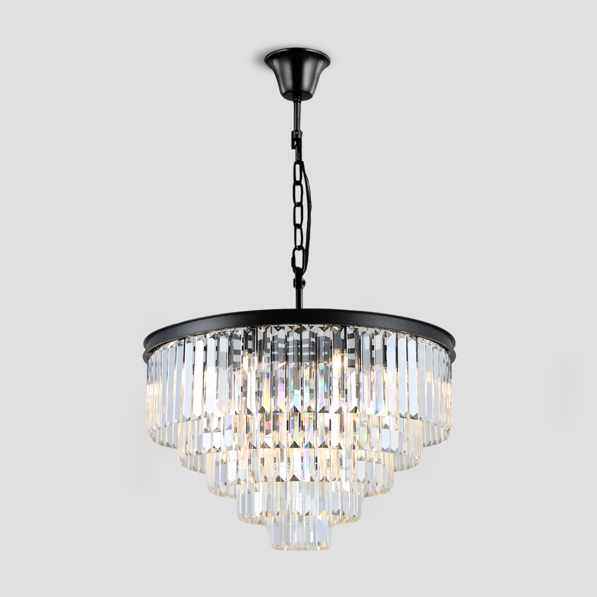1920s Tedem Multi-Tier Clear/Smoke Crystal Round Chandelier