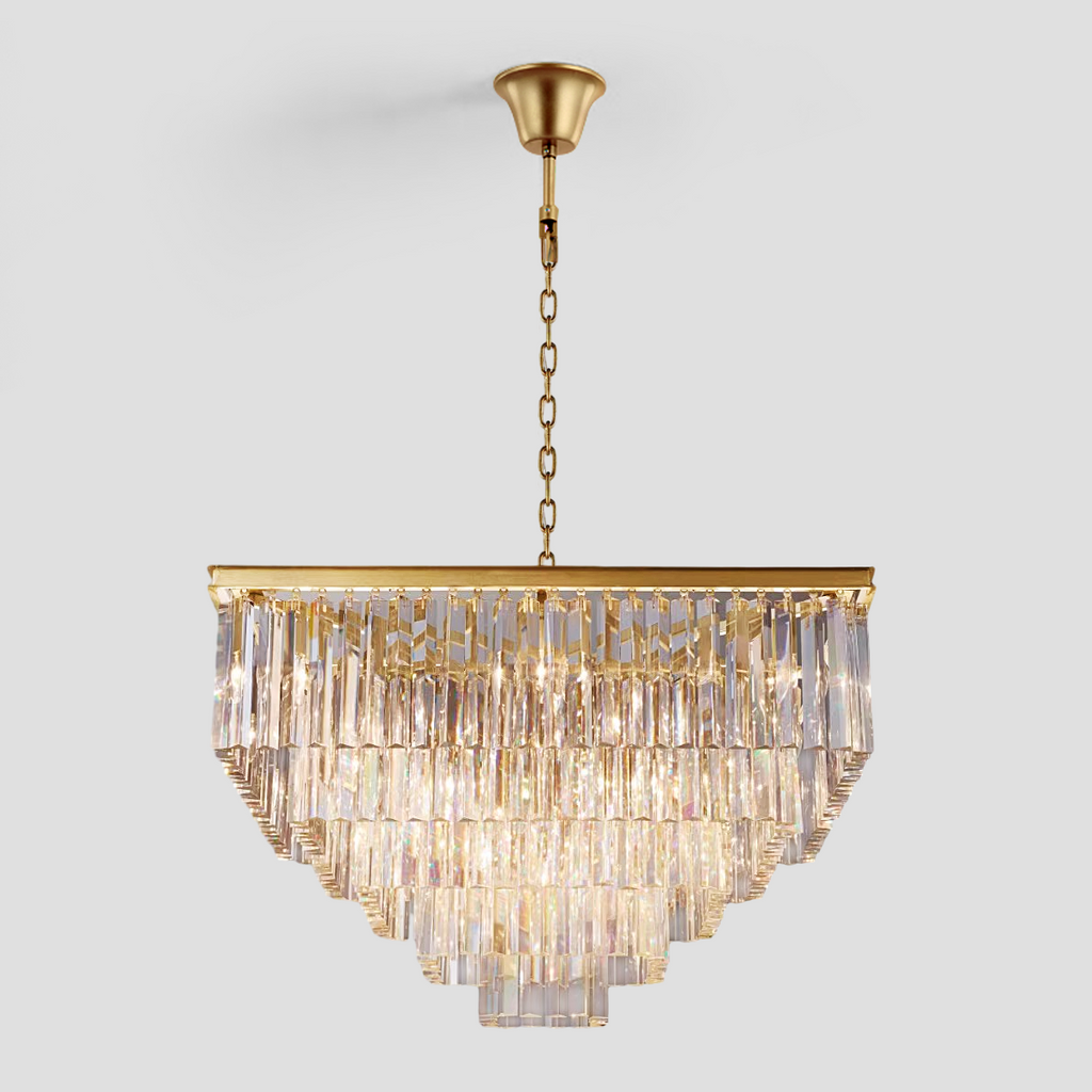 1920s Tedem 5-Tier Crystal Square Chandelier