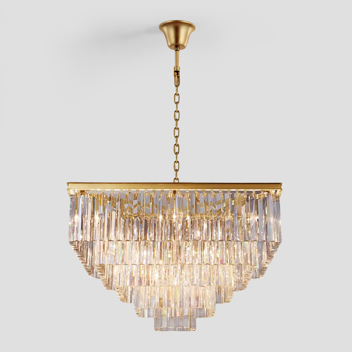 1920s Tedem 5-Tier Crystal Square Chandelier