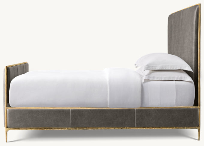 Thaddeus Leather Panel Bed with Footboard