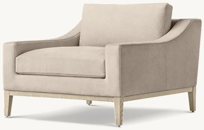 Italia Slope Arm Leather Chair - Oak Base