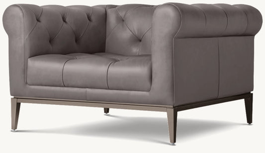 Italia Chesterfield Leather Chair with Tufted Cushion - Metal Base