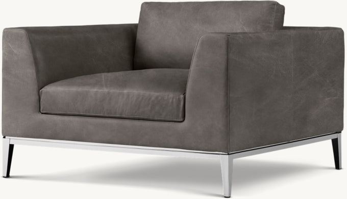 Italia Taper Arm Leather Chair - Metal Base