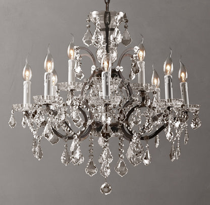 19th C. Rococo Iron & Crystal Round Chandelier 28"