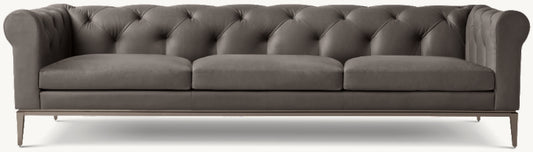 Italia Leather Chesterfield 3-Cushion Sofa - Metal Base