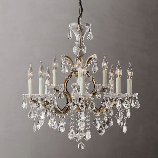 19th C. Rococo Iron & Crystal Round  Dining Room Chandelier 28"