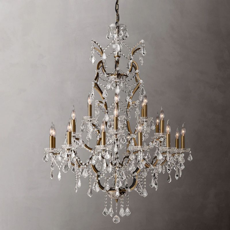 19th C. Rococo Iron & Crystal Round Dining Room Chandelier 40"