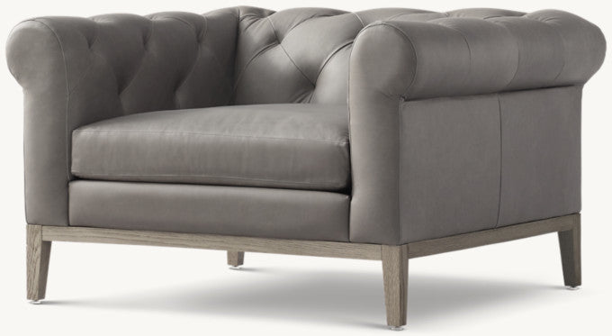 Italia Chesterfield Leather Chair - Oak Base