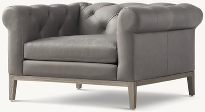 Italia Chesterfield Leather Chair - Oak Base