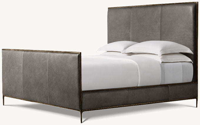 Thaddeus Leather Panel Bed with Footboard