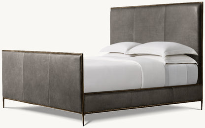 Thaddeus Leather Panel Bed with Footboard