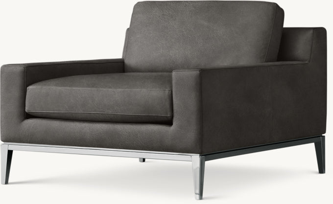 Italia Track Arm Leather Chair - Metal Base