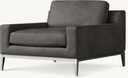 Italia Track Arm Leather Chair - Metal Base