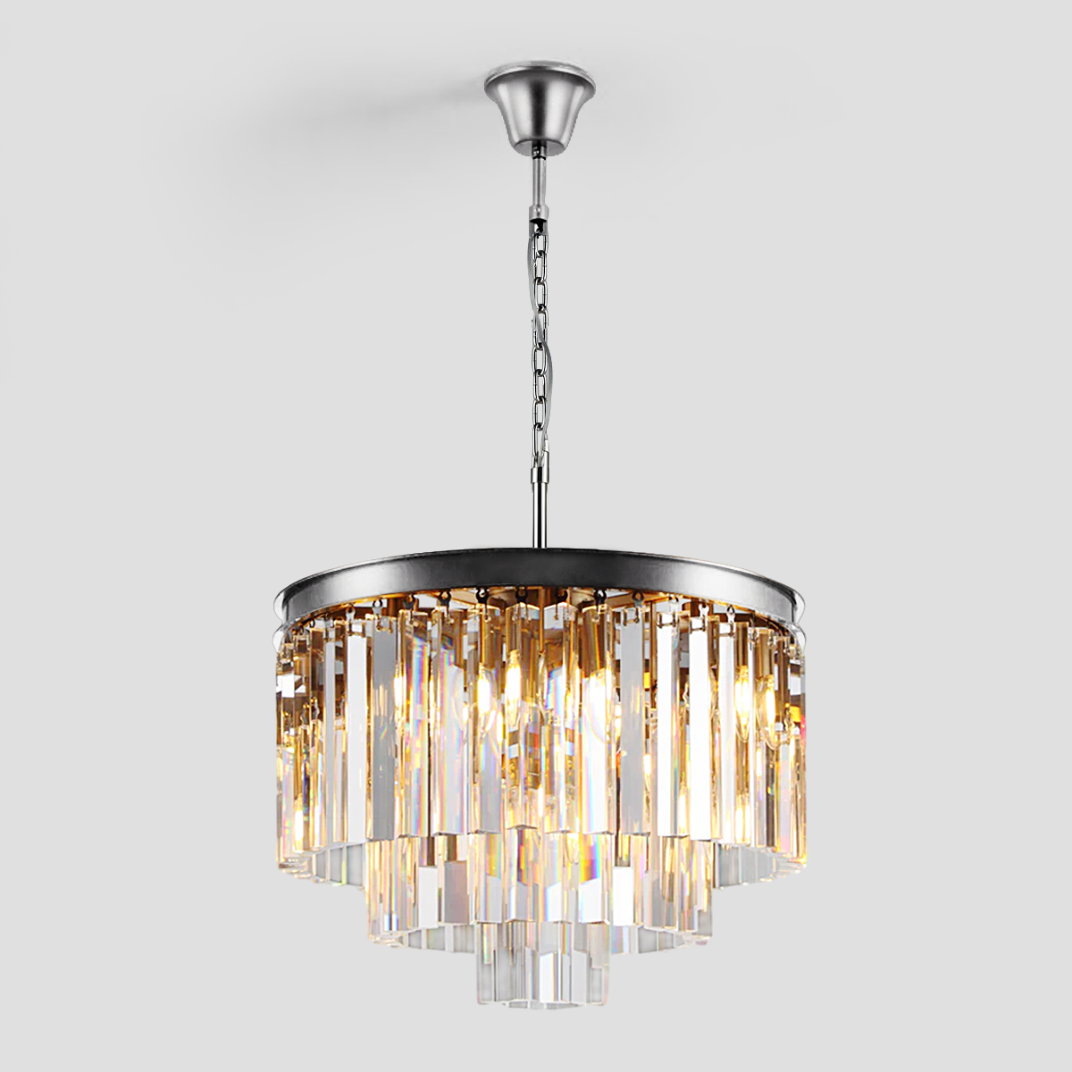 1920s Tedem Multi-Tier Clear/Smoke Crystal Round Chandelier