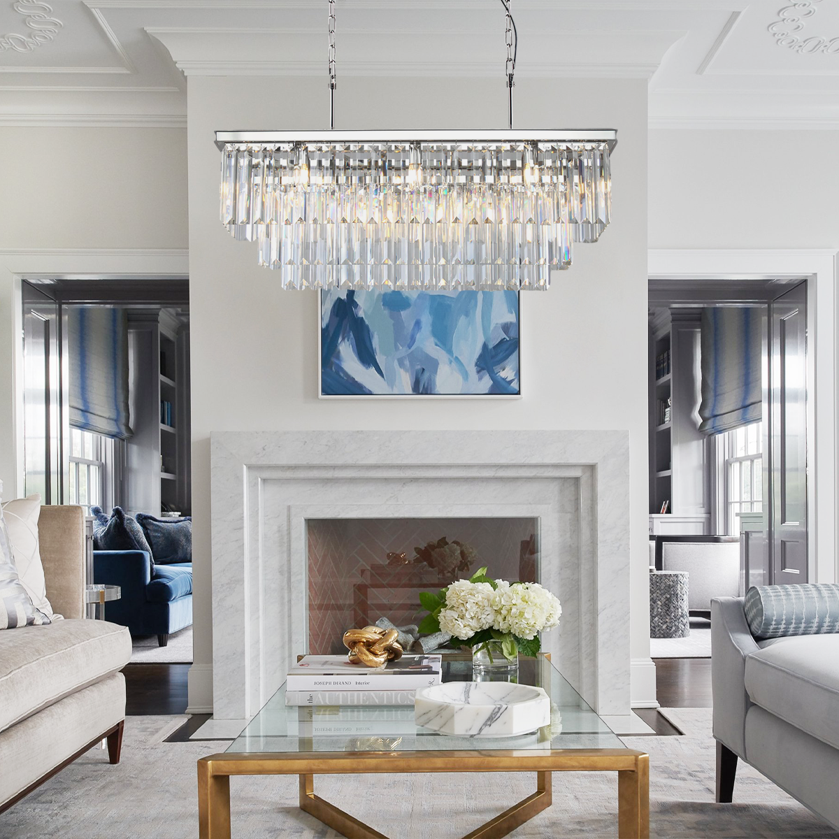 1920s Tedem 3-Tier Crystal Rectangular Chandelier
