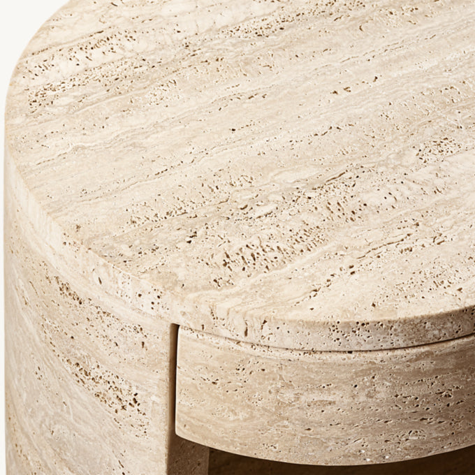 Wyeth Travertine Round Bedside Table