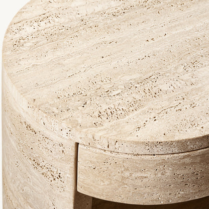 Wyeth Travertine Round Bedside Table