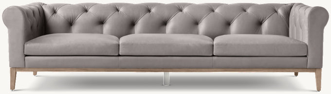 Italia Leather Chesterfield 3-Cushion Sofa - Oak Base