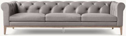 Italia Leather Chesterfield 3-Cushion Sofa - Oak Base