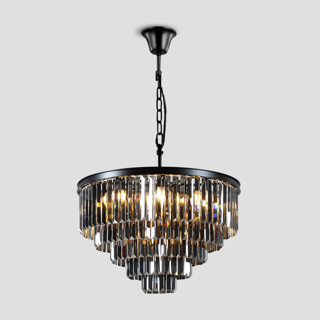 1920s Tedem Multi-Tier Clear/Smoke Crystal Round Chandelier