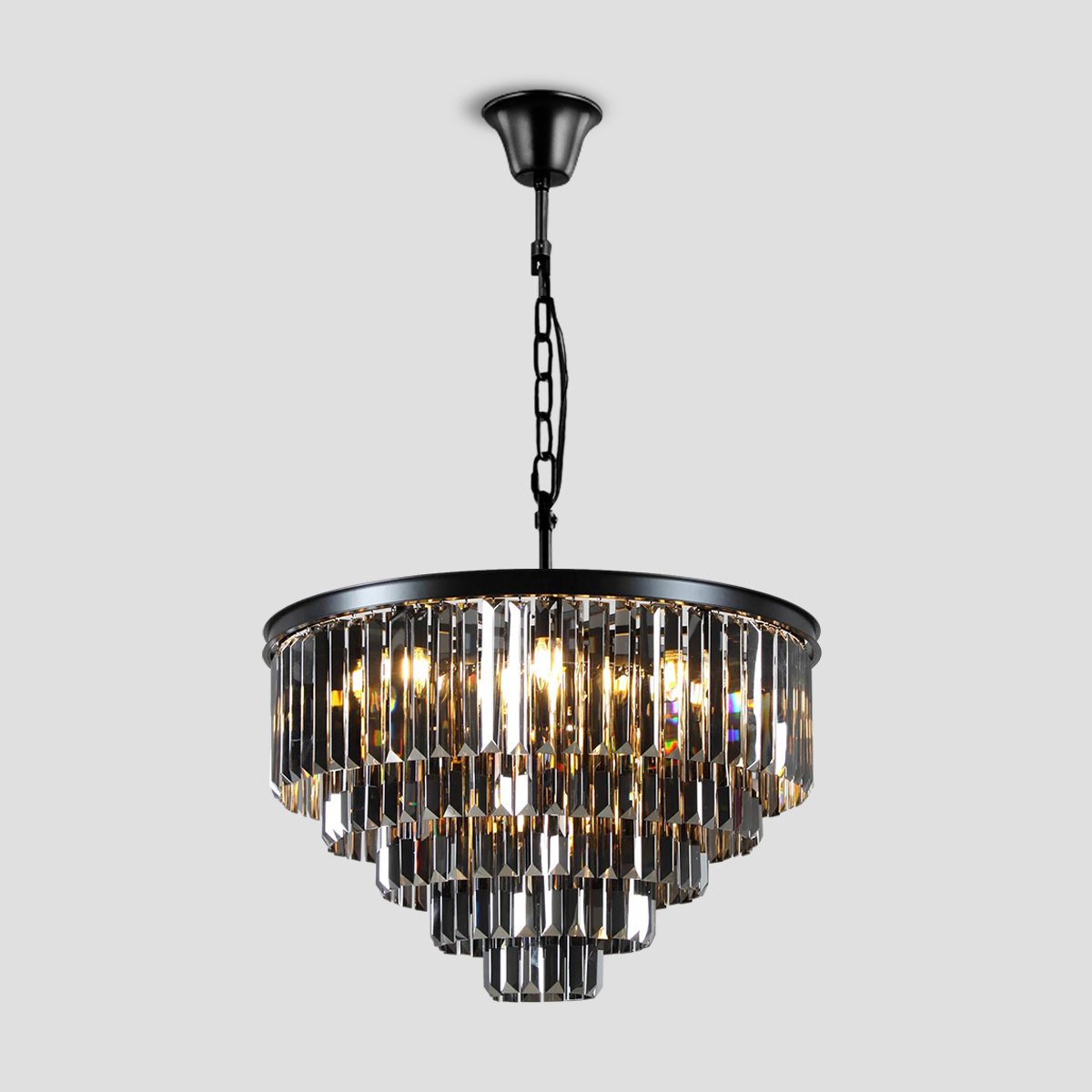 1920s Tedem Multi-Tier Clear/Smoke Crystal Round Chandelier