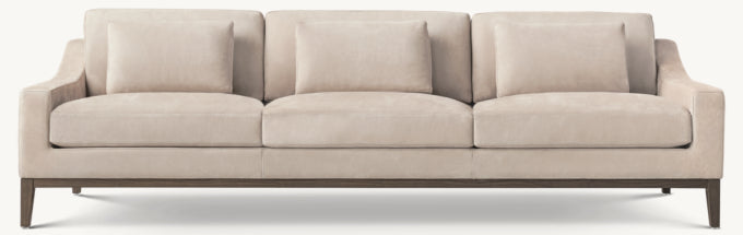 Italia Leather Slope Arm 3-Cushion Sofa - Oak Base