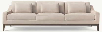 Italia Leather Slope Arm 3-Cushion Sofa - Oak Base