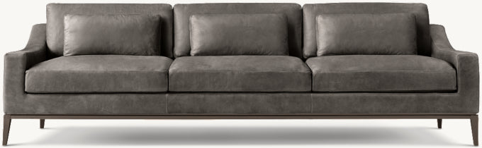 Italia Leather Slope Arm 3-Cushion Sofa - Metal Base