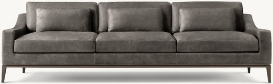 Italia Leather Slope Arm 3-Cushion Sofa - Metal Base