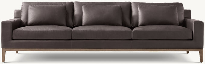 Italia Leather Track Arm 3-Cushion Sofa - Oak Base