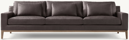 Italia Leather Track Arm 3-Cushion Sofa - Oak Base