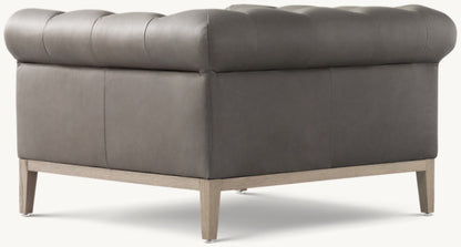 Italia Chesterfield Leather Chair - Oak Base