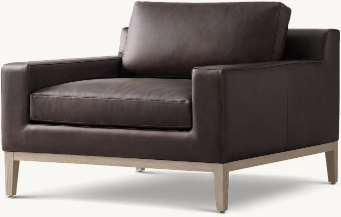 Italia Track Arm Leather Chair - Oak Base