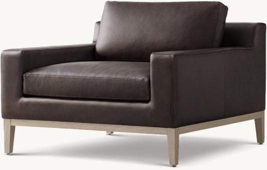 Italia Track Arm Leather Chair - Oak Base