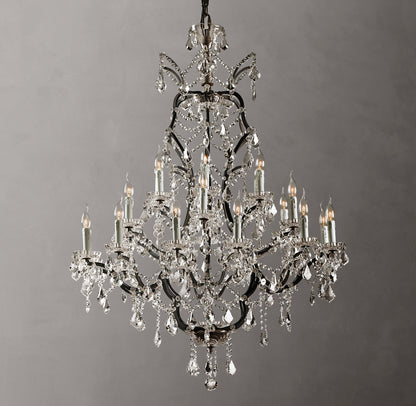 19th C. Rococo Iron & Crystal Round Chandelier 40"