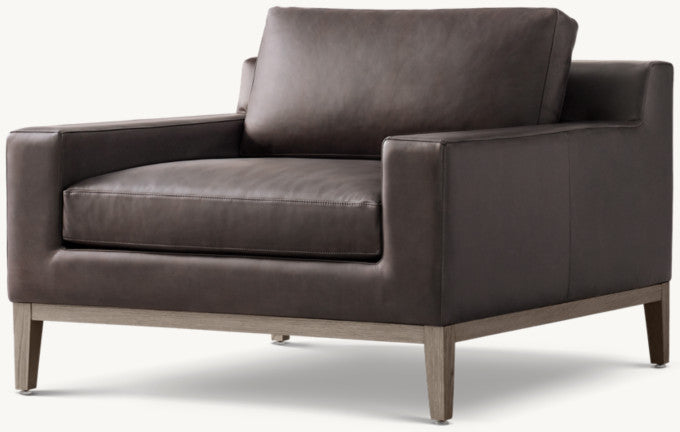 Italia Track Arm Leather Chair - Oak Base