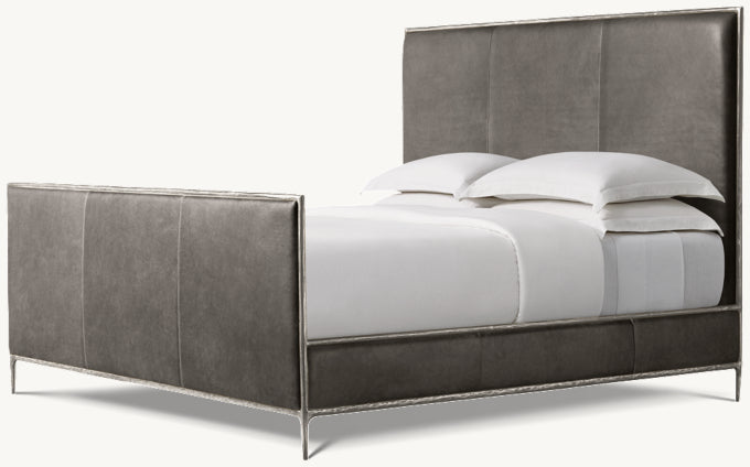 Thaddeus Leather Panel Bed with Footboard