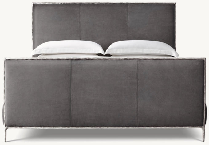 Thaddeus Leather Panel Bed with Footboard