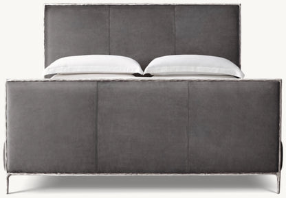 Thaddeus Leather Panel Bed with Footboard