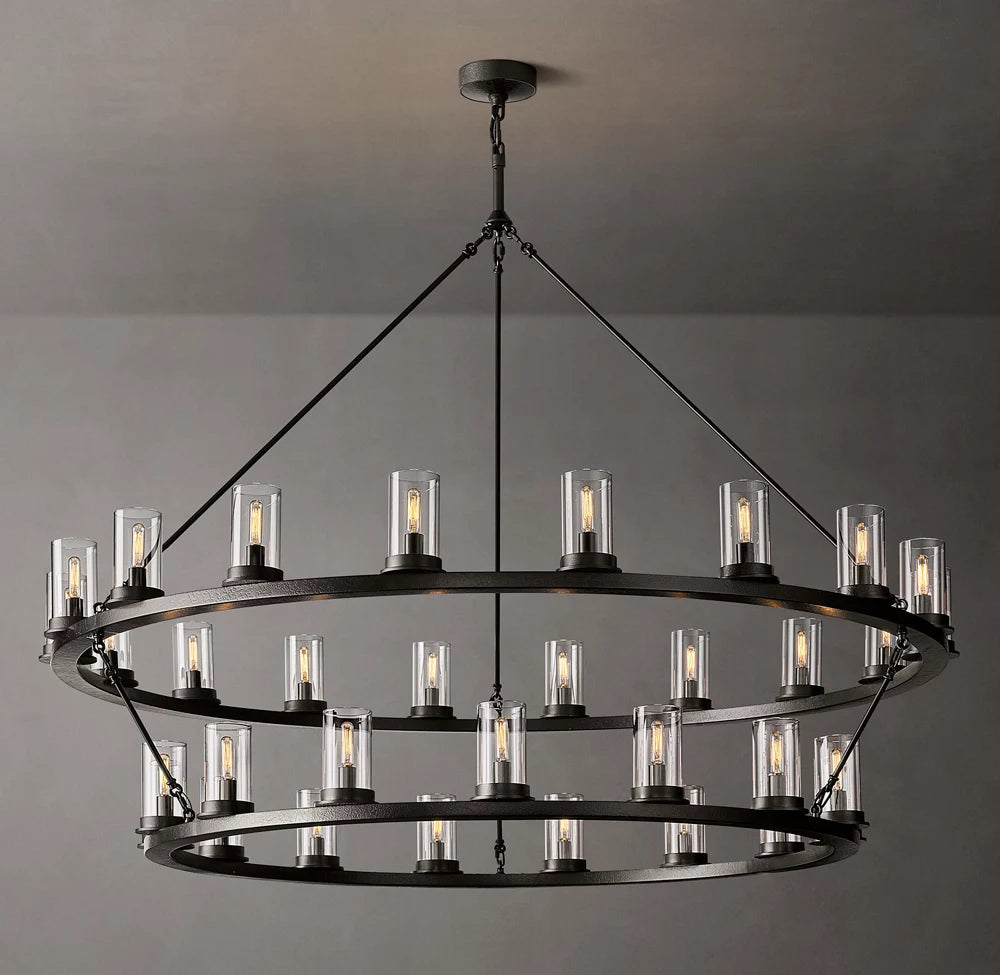Ondra Round Two-Tier Clear Glass Chandelier 60"