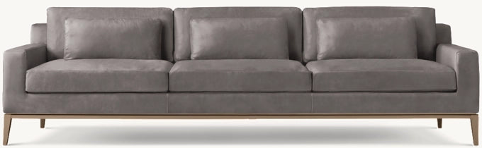 Italia Leather Track Arm 3-Cushion Sofa - Metal Base