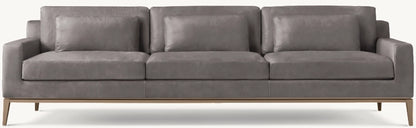 Italia Leather Track Arm 3-Cushion Sofa - Metal Base