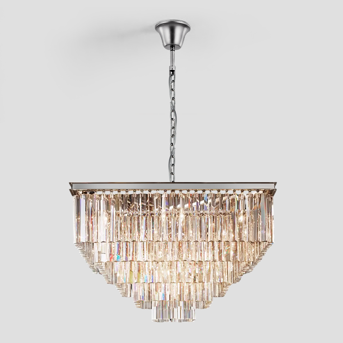 1920s Tedem 5-Tier Crystal Square Chandelier