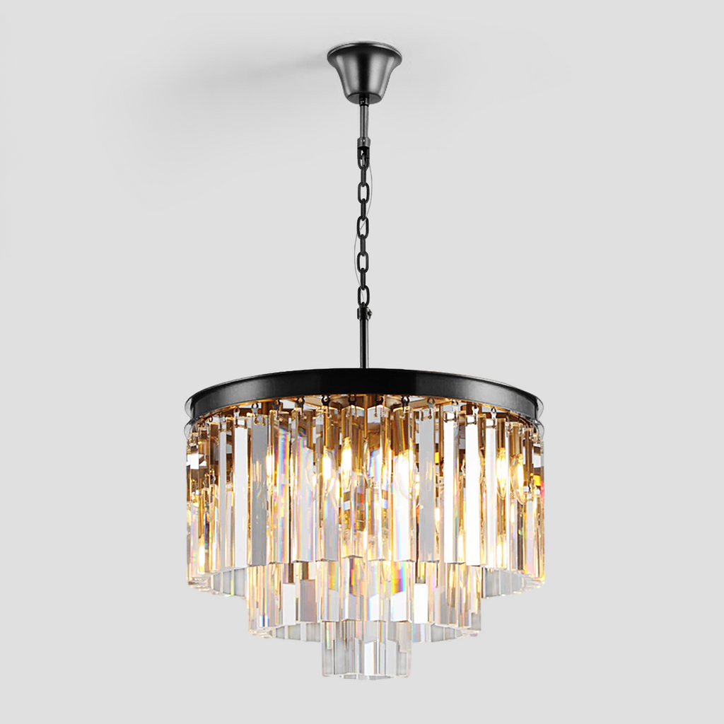 1920s Tedem Multi-Tier Clear/Smoke Crystal Round Chandelier