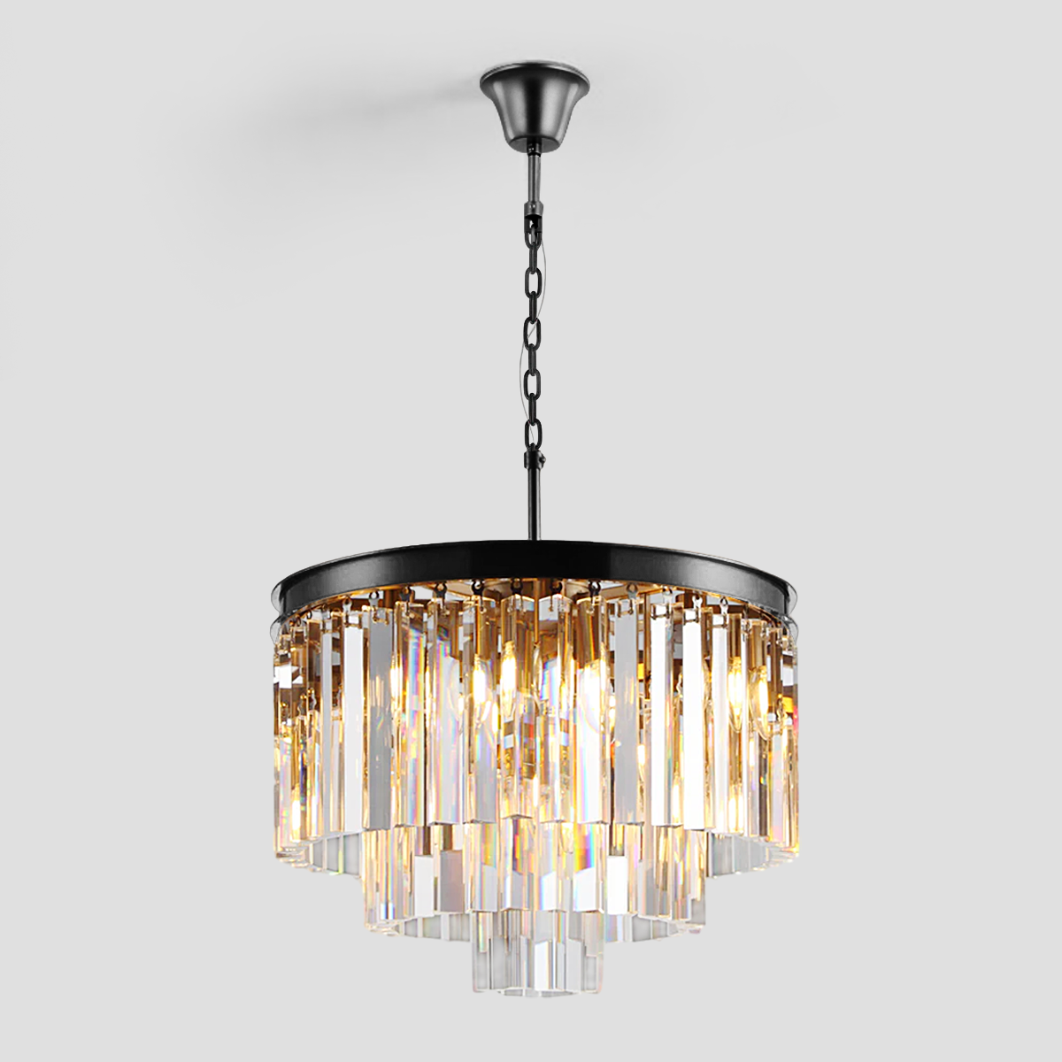1920s Tedem Multi-Tier Clear/Smoke Crystal Round Chandelier